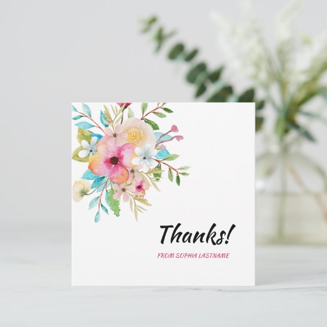 Cartão De Agradecimento Nota Personalizada Floral Cor-de-Rosa Pastel (Em pé/Frente)