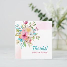 Cartão De Agradecimento Nota Personalizada Floral Cor-de-Rosa Pastel