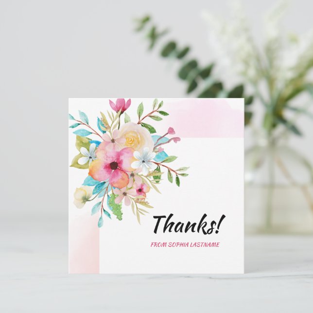 Cartão De Agradecimento Nota Personalizada Floral Cor-de-Rosa Pastel (Em pé/Frente)