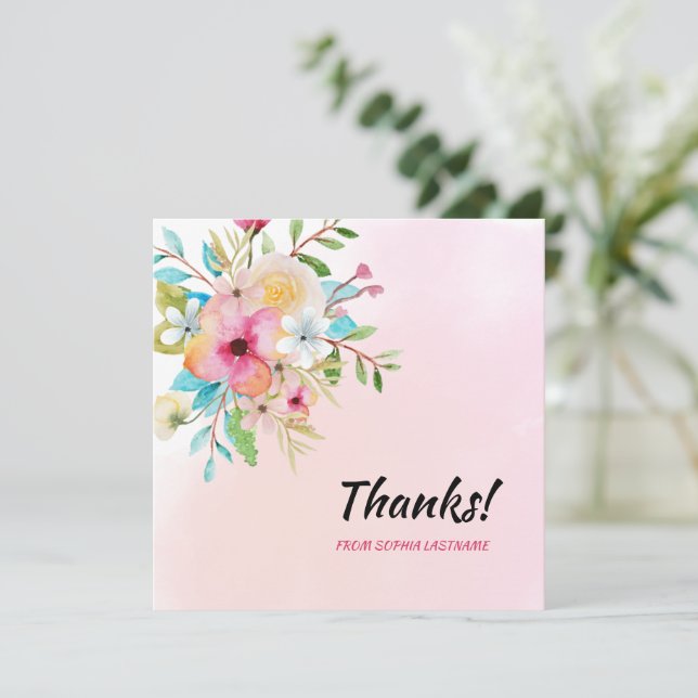 Cartão De Agradecimento Nota Personalizada Floral Cor-de-Rosa Pastel (Em pé/Frente)