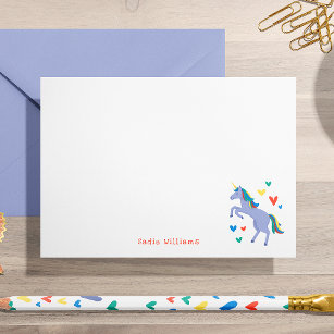 Cartão De Agradecimento Nota Pessoal do Pastel Blue Rainbow Unicorn Kids