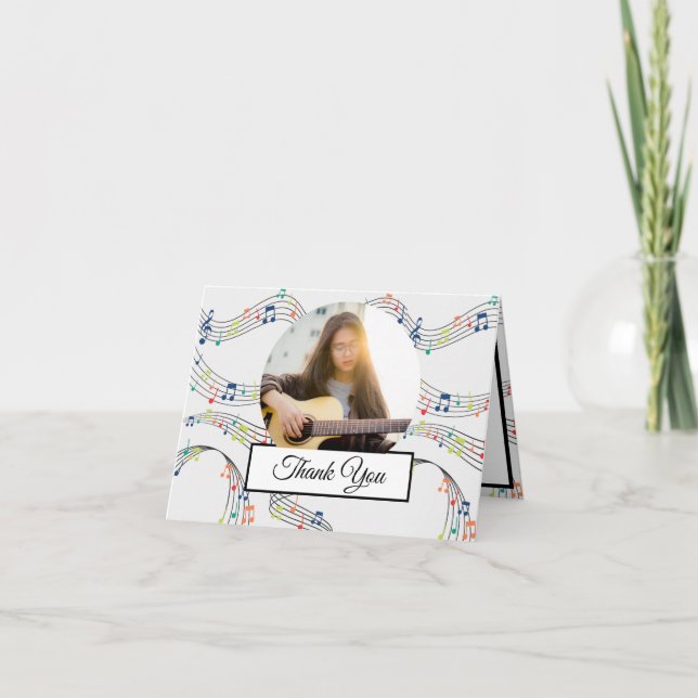 Cartão De Agradecimento Nota sobre Música Foto Colorida Tema do Tema Music (Frente)