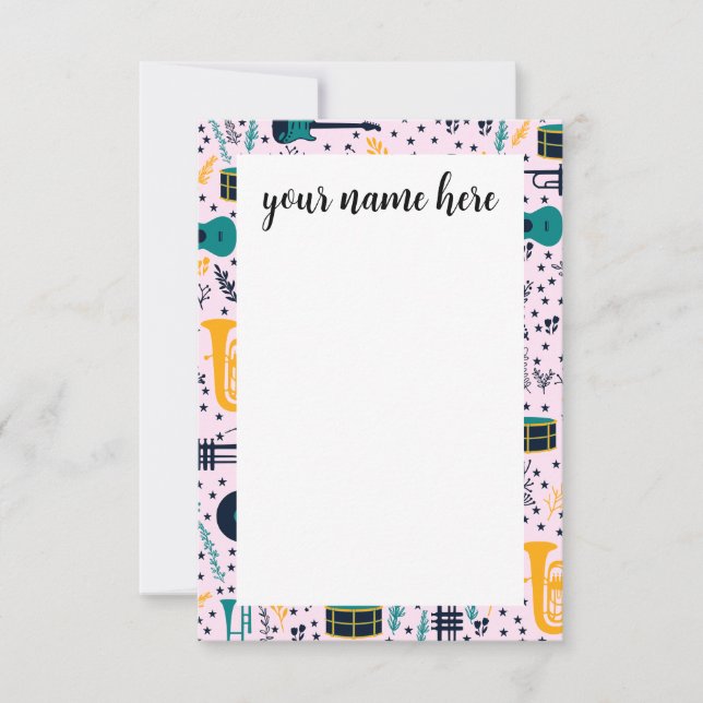 Cartão De Agradecimento Notecads personalizados de instrumentos de música (Frente)