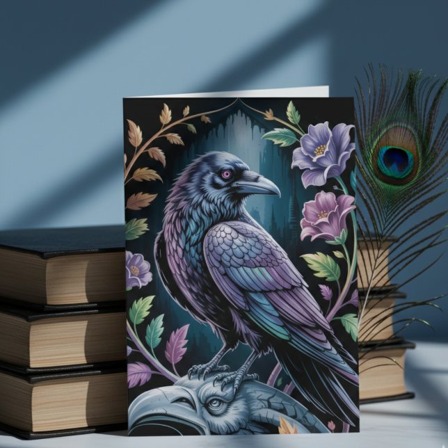 Cartão De Agradecimento Notecard de Arte Gótica Negra (Gothic black raven note card)