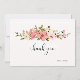 Cartão De Agradecimento Notecard de Flores de Aquarela Rosa e Branca