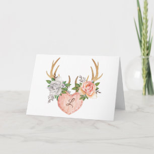 Cartão De Agradecimento Notecard Floral Antler Monogramas - Dentro Vazio