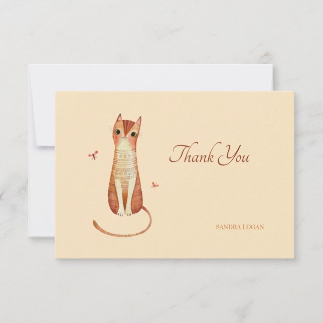Cartão De Agradecimento Notecard Gatinho cômoda (Frente)