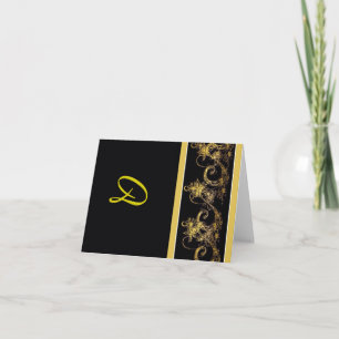 Cartão De Agradecimento Noteclados preto e Dourado monogramas