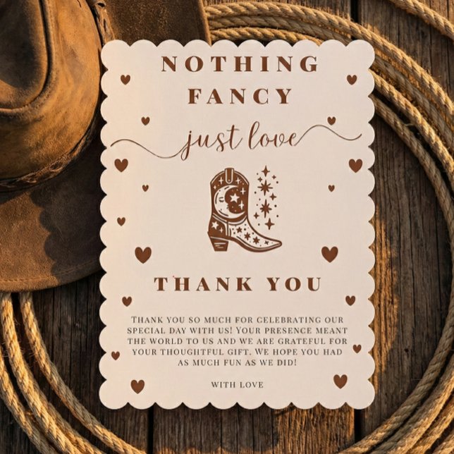 Cartão De Agradecimento Nothing Fancy Just Love Western Rustic Wedding (Criador carregado)