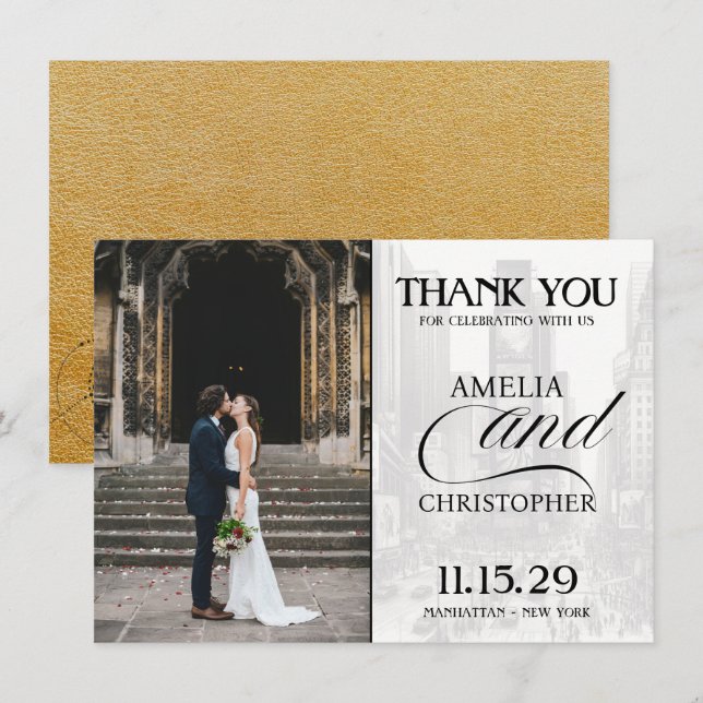 Cartão De Agradecimento Nova Iorque Passport Dourado (Frente/Verso)