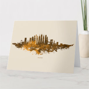 Cartão De Agradecimento Nova Iorque Skyline Watercolor em laranja