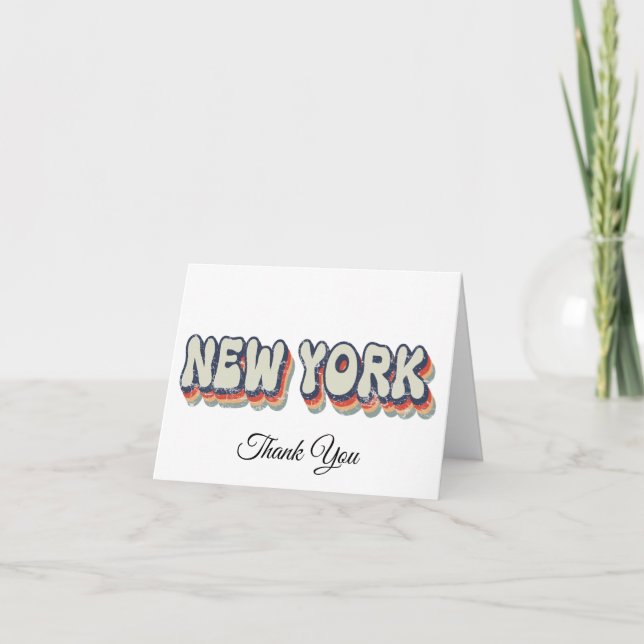 Cartão De Agradecimento Nova York Retro 80s Cidade Cromada (Frente)