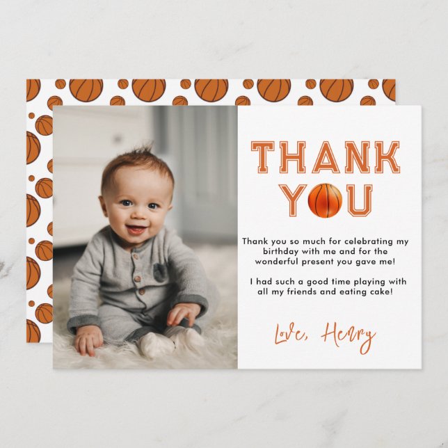 Cartão De Agradecimento Novato do Ano de Basquete de primeiro aniversario (Frente/Verso)