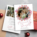 Cartão De Agradecimento Novo Natal casado e brilhante<br><div class="desc">Simples e elegante e mesada Married e Bright manuscritos para casamentos natalinos cartões de agradecimentos de Natal com uma coroa de fruta sagrada personalizada com 2 fotos,  uma mensagem pré-impressa e assinatura em ambos os lados.</div>