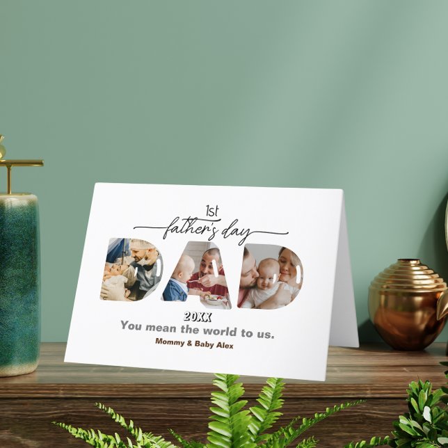 Cartão De Agradecimento NOVO PAPAI 3 Fotos Colagem Primeira Placa de Dia d (Criador carregado)