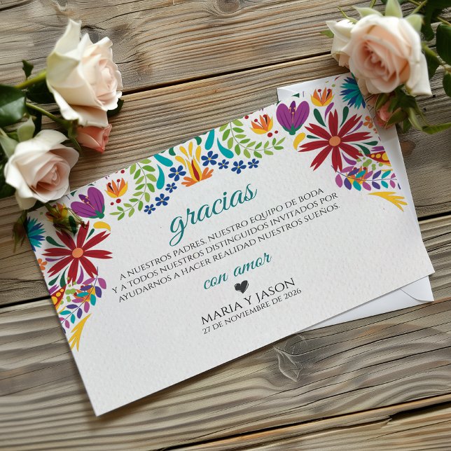 Cartão De Agradecimento Nuestra Boda Flowers Botanical Spanish Wedding (Nuestra Boda Flowers Botanical Spanish Wedding Thank You Card)