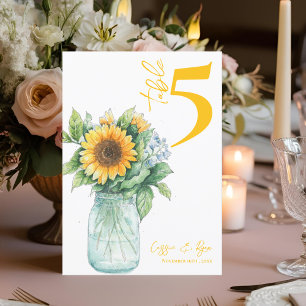 Cartão De Agradecimento Número da Mesa de Casamento Rustic Sunflower Mason