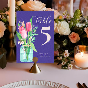 Cartão De Agradecimento Número da Tabela de Casamento da Tulpa Roxo Românt
