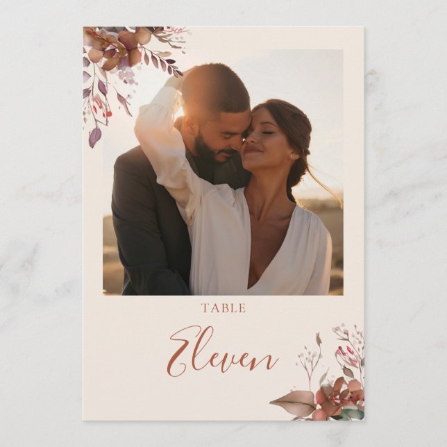 Cartão De Agradecimento Número de Mesa de Foto Floral Rústico de Outono (Frente)