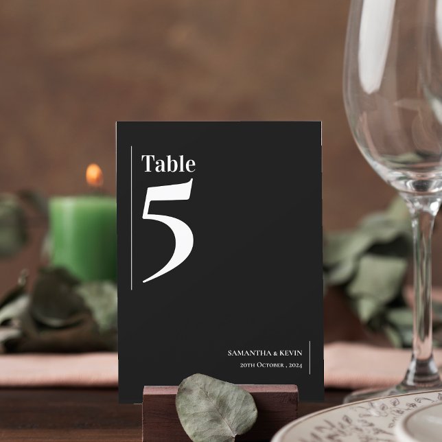 Cartão De Agradecimento Número Simples da Tabela Negra Negra Negra Numéric (Simple Classic Black White Wedding Table Number)