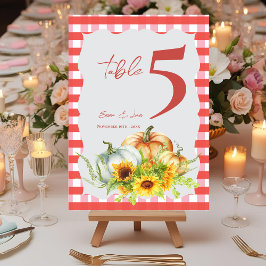 Cartão De Agradecimento Números de Mesa para Casamento de Outono com Abóbo