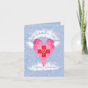 Cartão De Agradecimento Nurse Pink Heart Monogram Name Blue