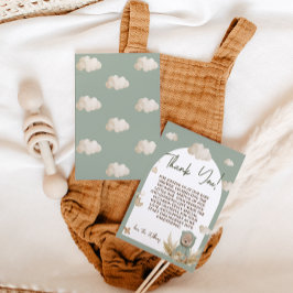 Cartão De Agradecimento Nursery Boho Bear Floral Chá de fraldas Verde