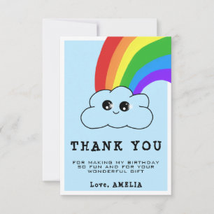 Cartão De Agradecimento Nuvem Kawaii Arco-íris Aniversário Infantil