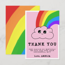 Cartão De Agradecimento Nuvem Kawaii Arco-Íris Rosa Meninas Aniversário de
