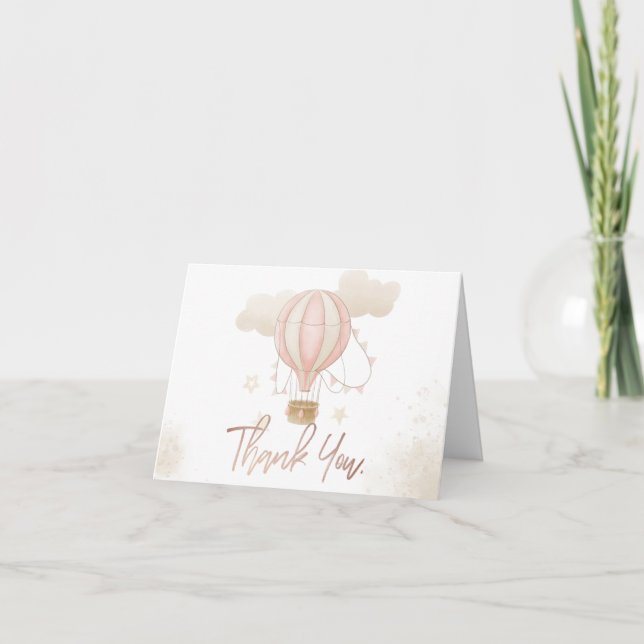 Cartão De Agradecimento Nuvens de Balões de Ar Quente Rosa (Frente)