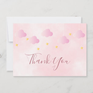 Cartão De Agradecimento Nuvens Rosa Fofo Estrelas Douradas Obrigado
