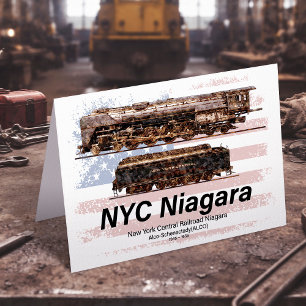 Cartão De Agradecimento NYC Niagara Steam Locomotive Profile American flag