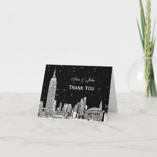 Cartão De Agradecimento NYC Skyline 01 Etchd Starry DIY BG Color Obrigado