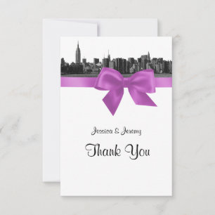 Cartão De Agradecimento NYC Skyline Amplo Etched BW Lilac Obrigado