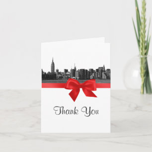 Cartão De Agradecimento NYC Wide Skyline Enchida BW Vermelho Obrigado