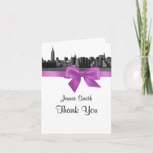Cartão De Agradecimento NYC Wide Skyline Escreveu BW Lilac Obrigado #2