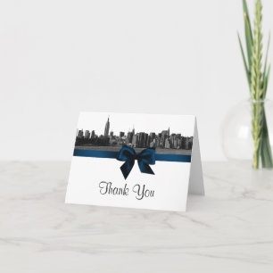 Cartão De Agradecimento NYC Wide Skyline Etch BW Marinho Azul H Obrigado