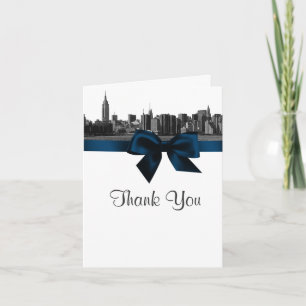Cartão De Agradecimento NYC Wide Skyline Etch BW Marinho Azul Obrigado