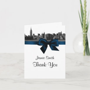 Cartão De Agradecimento NYC Wide Skyline Etch BW Marinho Azul Obrigado #2