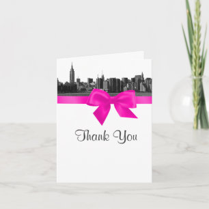 Cartão De Agradecimento NYC Wide Skyline Etch BW Quente Rosa Obrigado