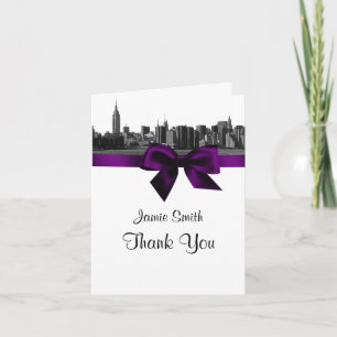 Cartão De Agradecimento NYC Wide Skyline Etched BW Purple Thank You #2