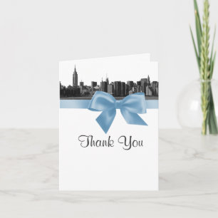 Cartão De Agradecimento NYC Wide Skyline Gravado BW Azul Claro Obrigado