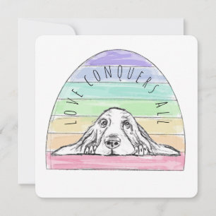 Cartão De Agradecimento o amor conquista tudo cachorro arco-íris basset ho