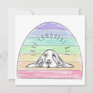 Cartão De Agradecimento o amor conquista tudo cachorro arco-íris basset ho