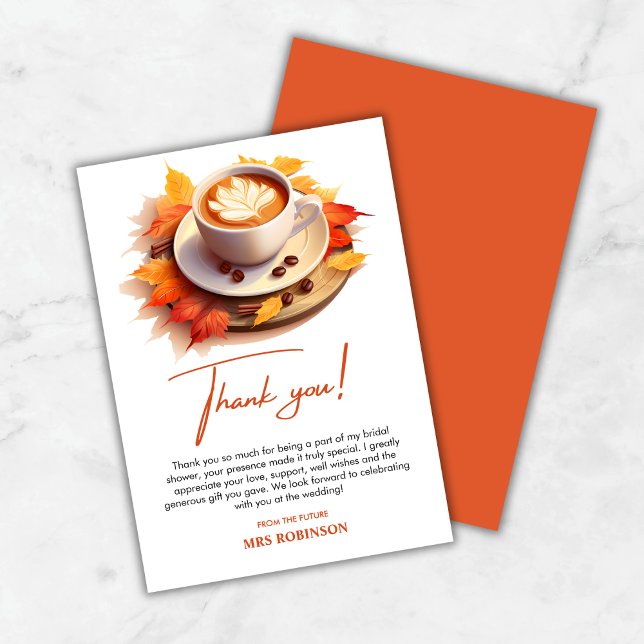 Cartão De Agradecimento O Amor de Outono Está Sendo Preparado Chá de Noiva (Fall Autumn Love is Brewing Coffee Bridal Shower Thank You Card )