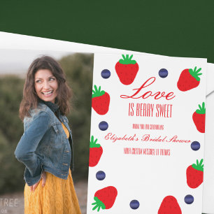 Cartão De Agradecimento O Amor É Fruta Doce de Morango Chá de Noiva