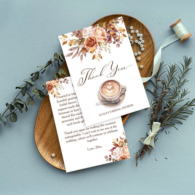 Cartão De Agradecimento O amor está preparando o chá de panela de outono (Love is brewing coffee fall bridal shower thank you card cappuccino boho flowers thank you cards)