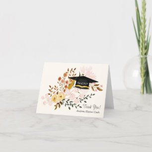 Cartão De Agradecimento O chapéu para o Formando Boho Flowers Obrigado