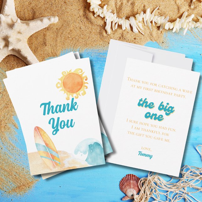Cartão De Agradecimento O Grande primeiro aniversario de Praia de Aquarela (The Big One Watercolor Beach 1st Birthday Thank You Card
)