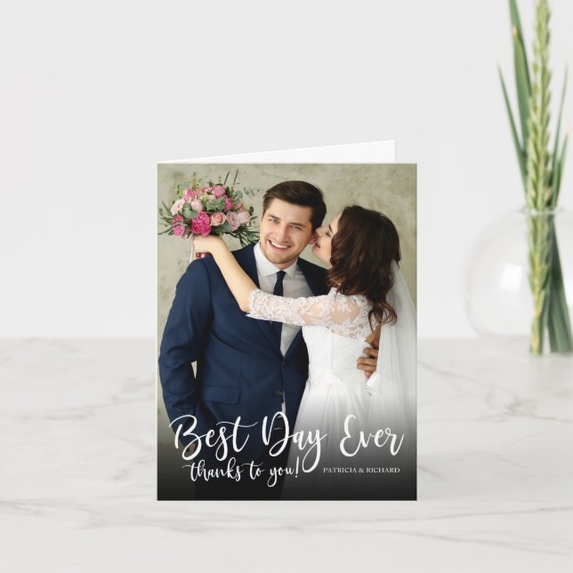 Cartão De Agradecimento O Melhor Dia De Casamento Elegante Obrigado Foto (Frente)